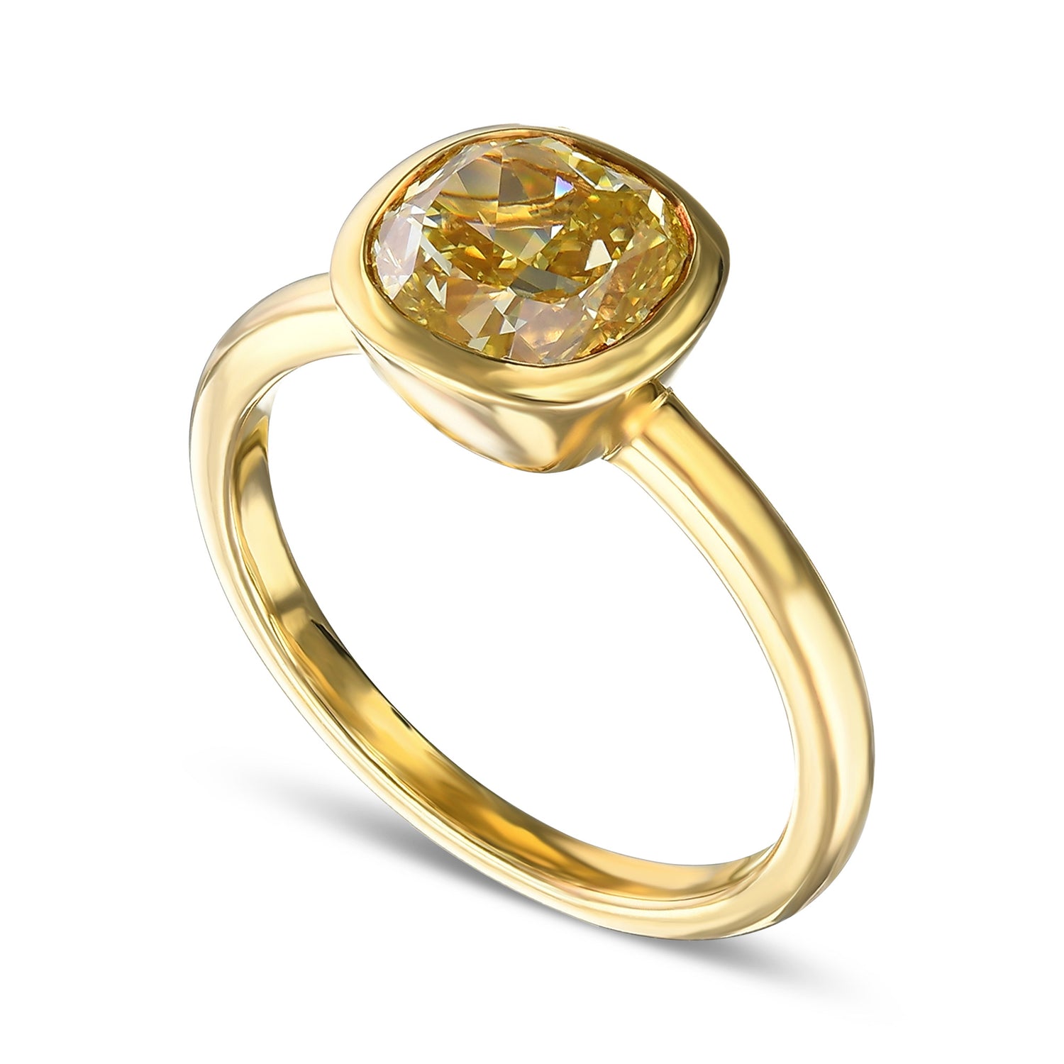 Fancy Intense Yellow Cushion Solitaire Diamond Ring