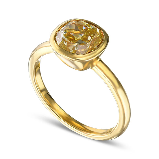 Fancy Intense Yellow Cushion Solitaire Diamond Ring
