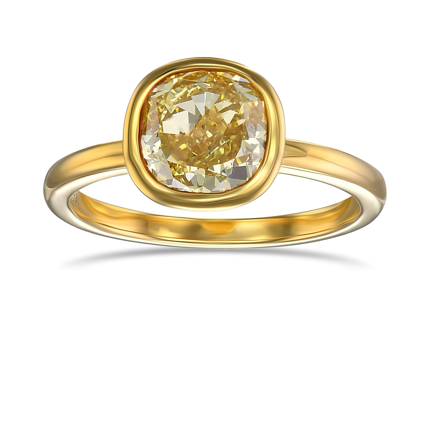 Fancy Intense Yellow Cushion Solitaire Diamond Ring