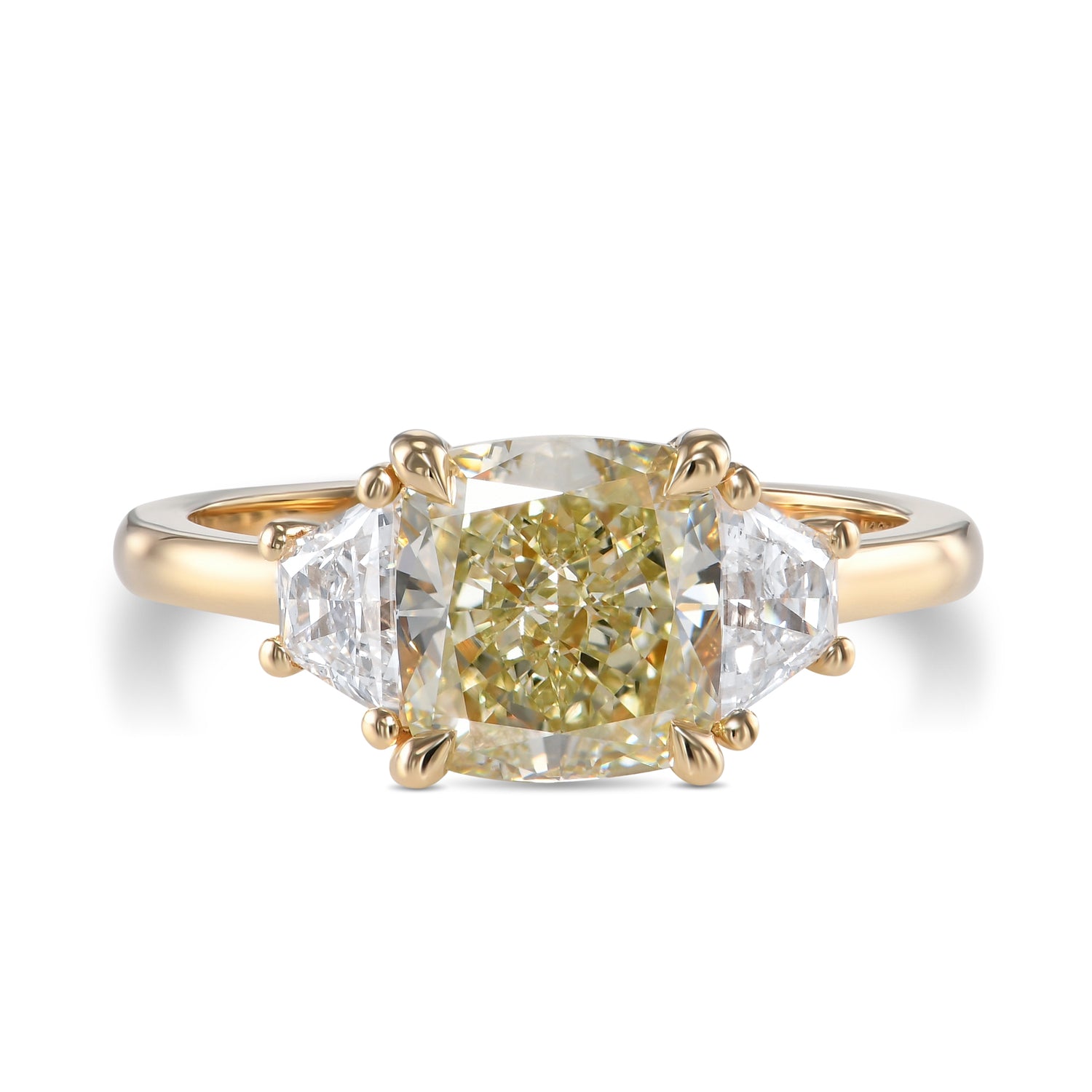 Fancy Yellowish Green Cushion Diamond Wedding Ring Set 