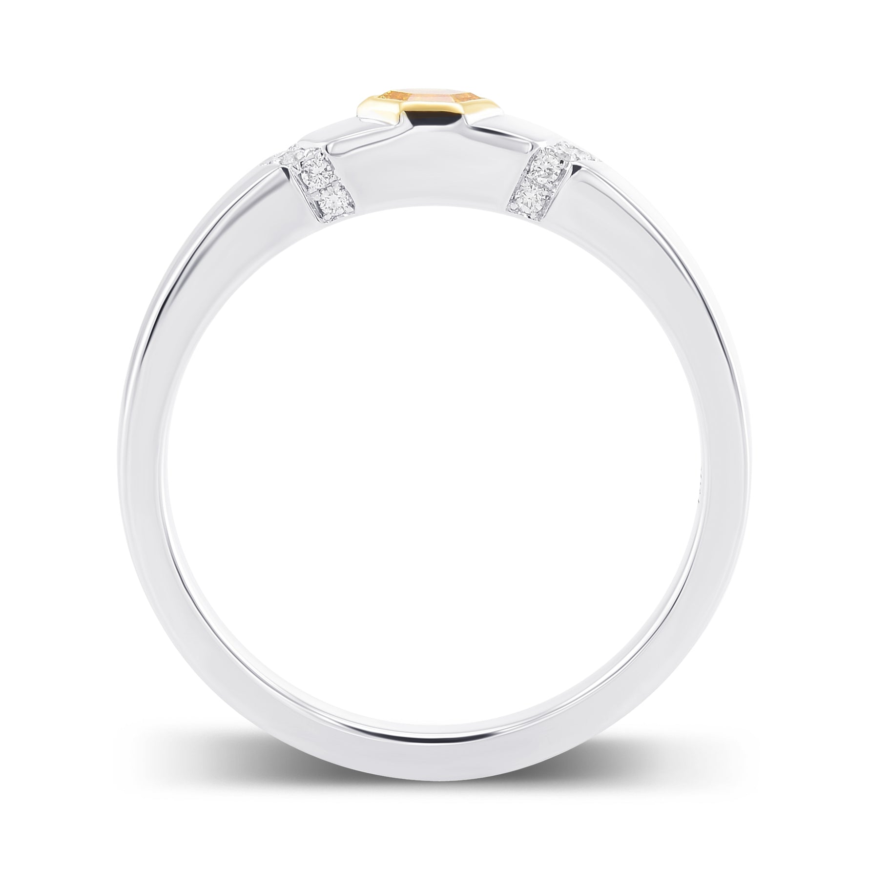 Fancy Vivid Orange Yellow Hexagonal, Bezel Accented Solitaire Diamond Ring