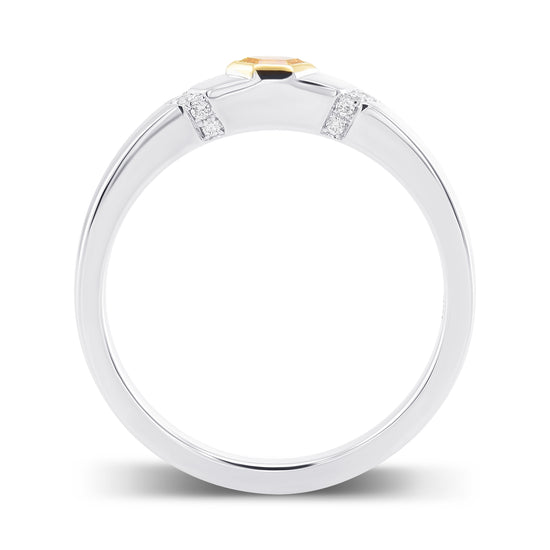 Fancy Vivid Orange Yellow Hexagonal, Bezel Accented Solitaire Diamond Ring