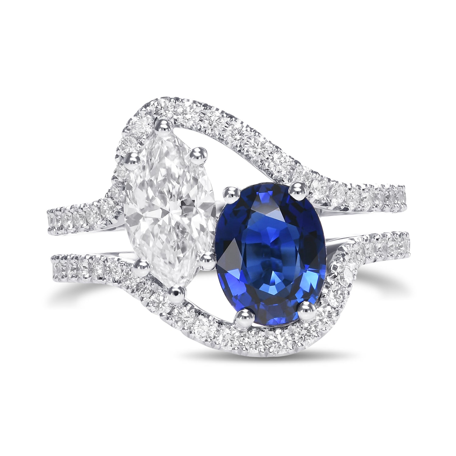 Oval Sapphire & Marquise Diamond Two Stone Ring
