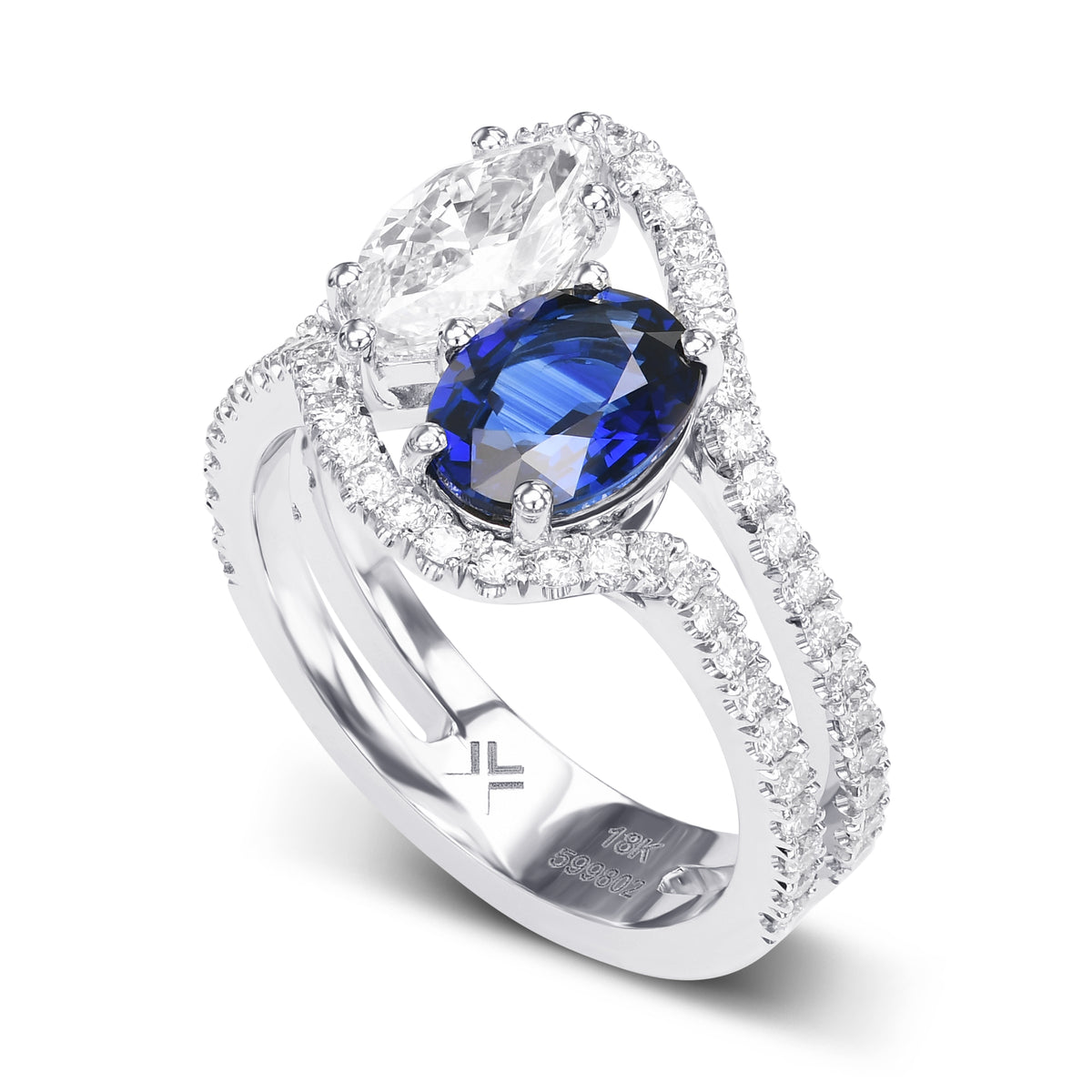 Oval Sapphire & Marquise Diamond Two Stone Ring