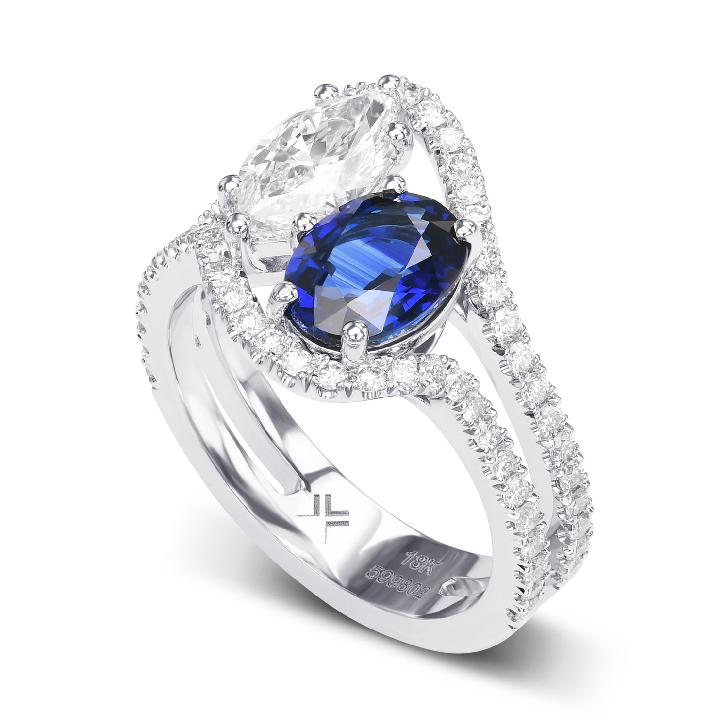 Oval Sapphire & Marquise Diamond Two Stone Ring