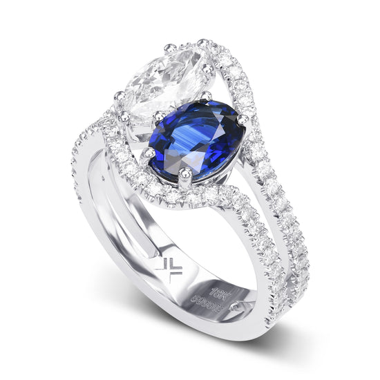 Oval Sapphire & Marquise Diamond Two Stone Ring