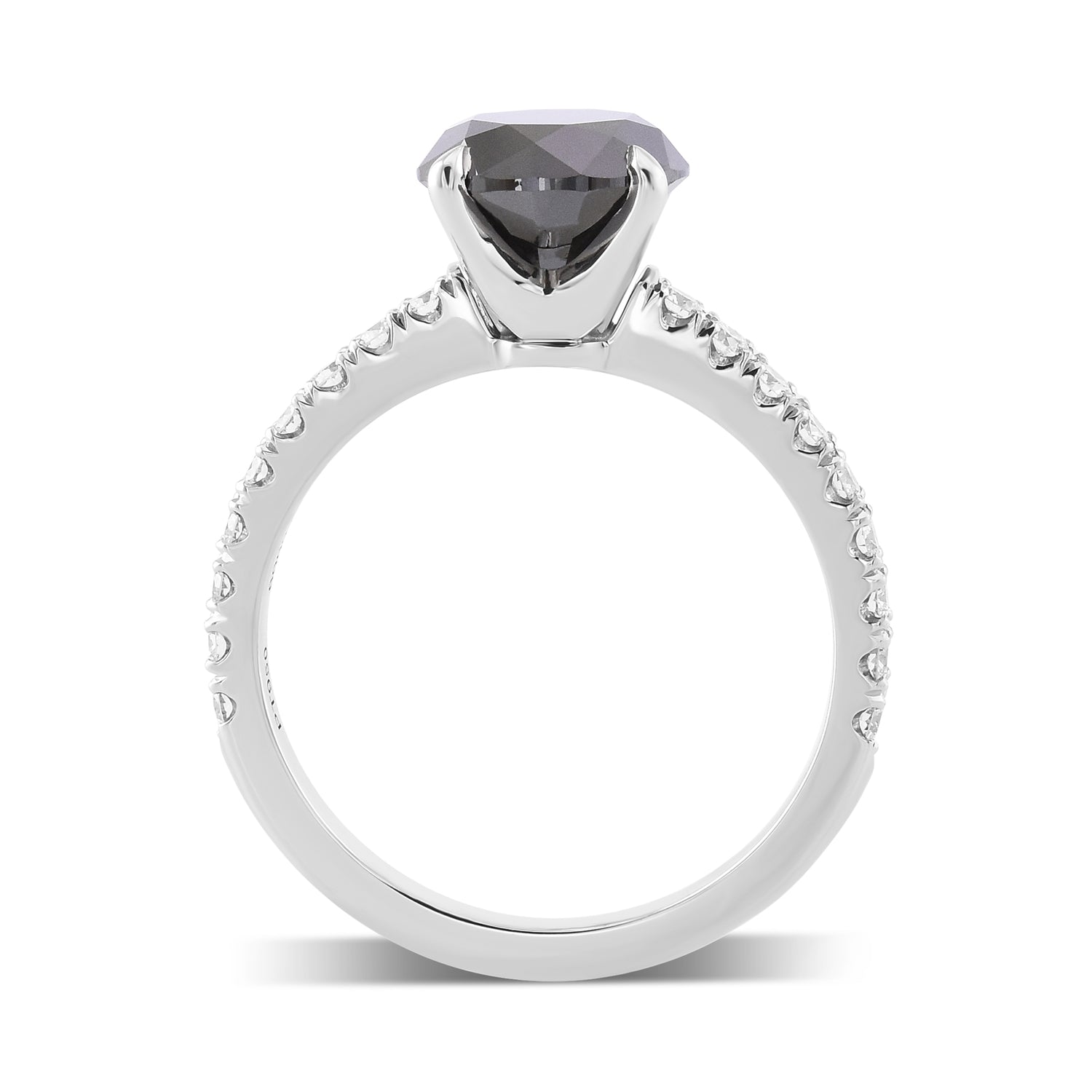 Round Fancy Black Diamond Side-Stone Ring