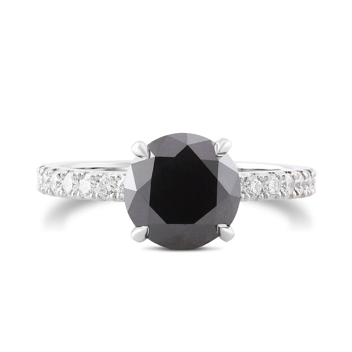Round Fancy Black Diamond Side-Stone Ring