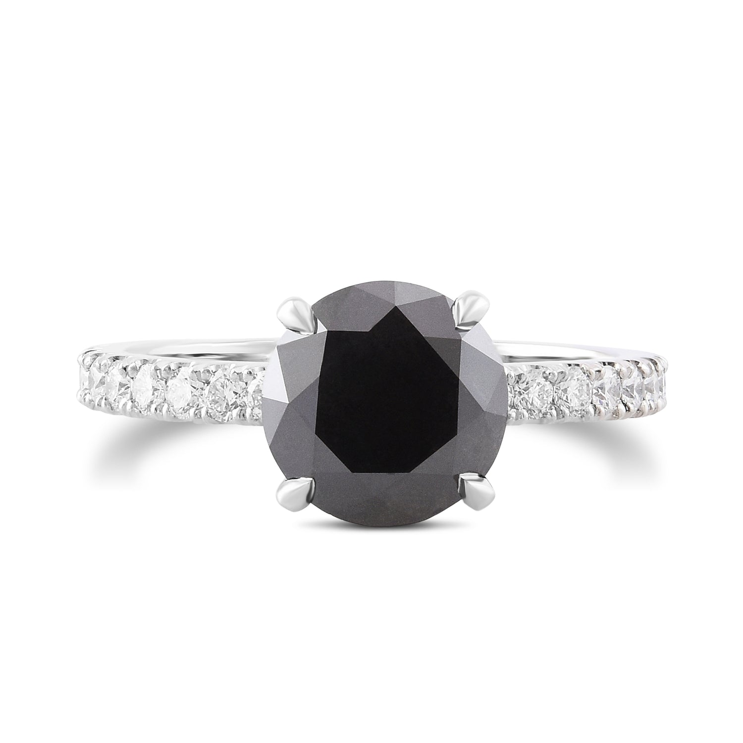 Round Fancy Black Diamond Side-Stone Ring