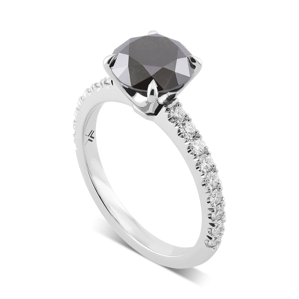 Round Fancy Black Diamond Side-Stone Ring