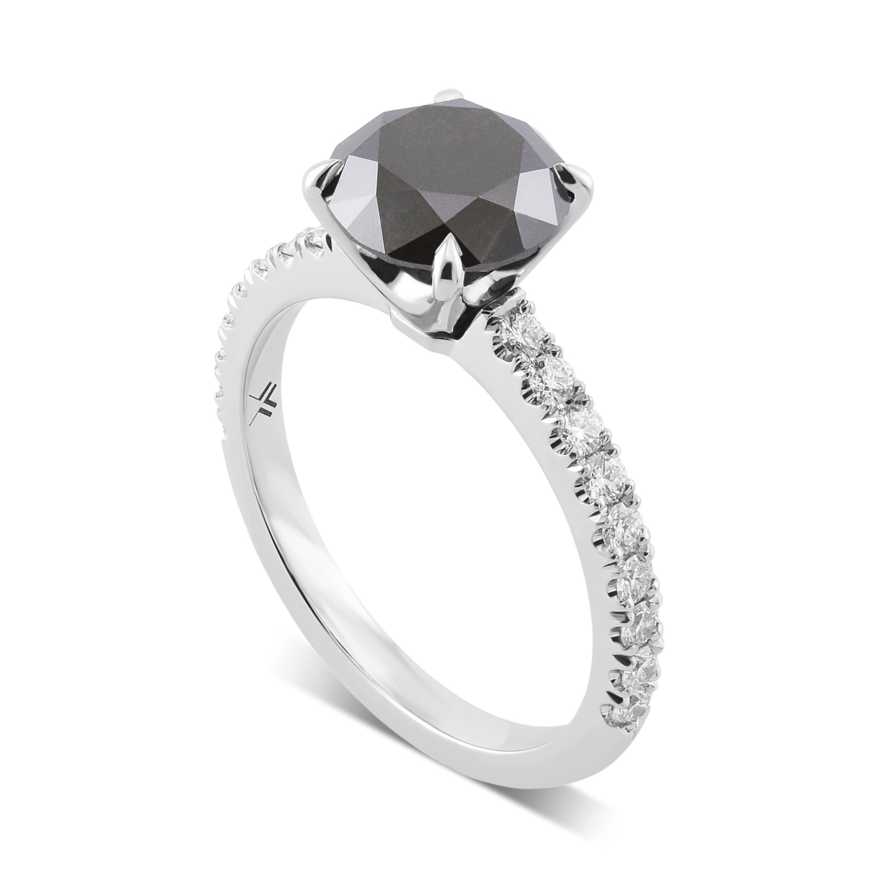 Round Fancy Black Diamond Side-Stone Ring