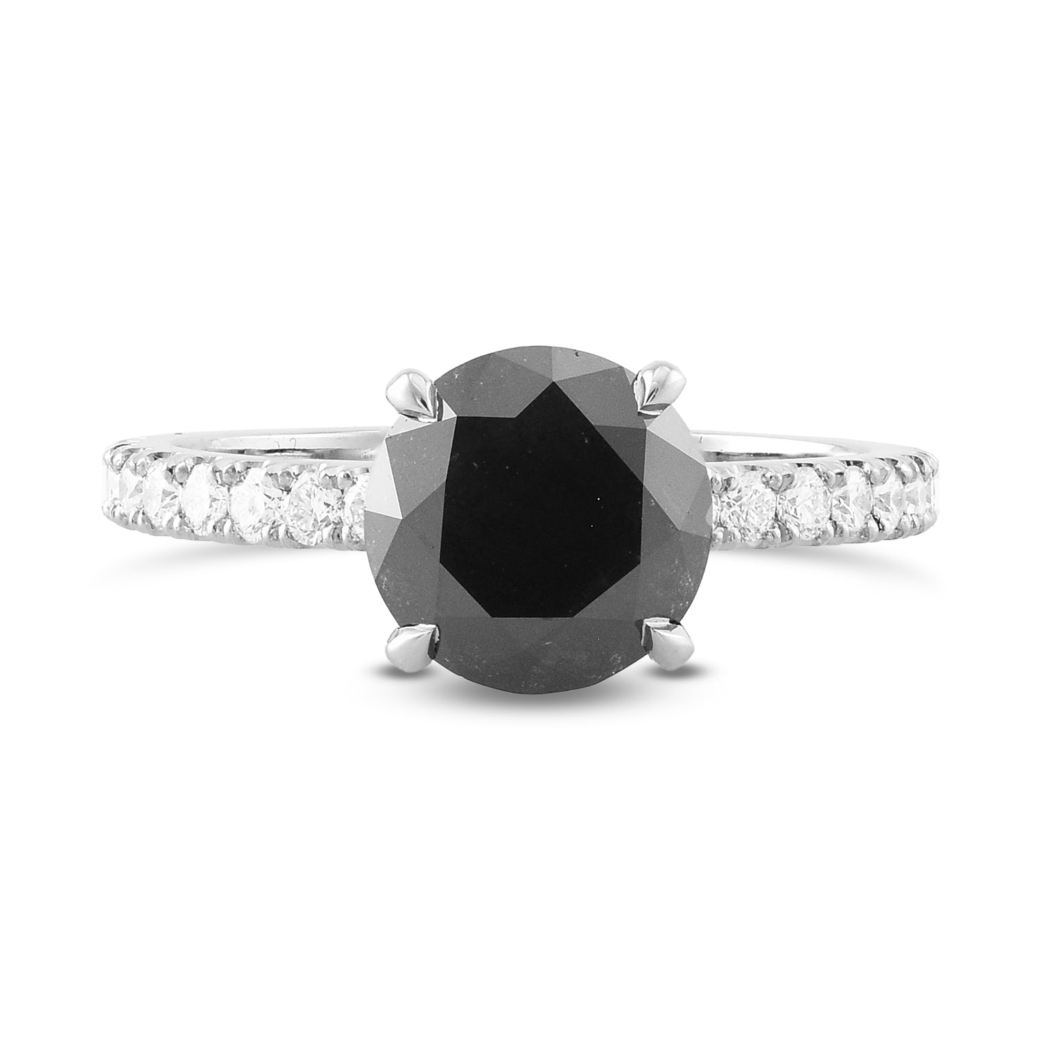 Round Fancy Black Diamond Side-Stone Ring