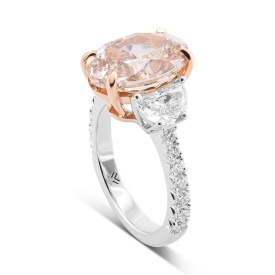 Fancy Orange Brown Oval Diamond, Half Moon & Pave Diamond Side-stone Ring