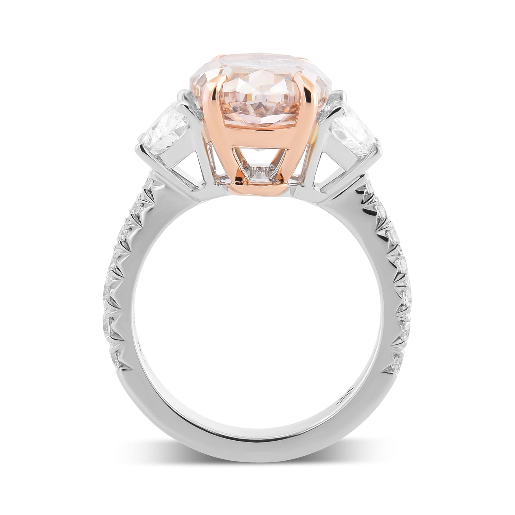 Fancy Orange Brown Oval Diamond, Half Moon & Pave Diamond Side-stone Ring