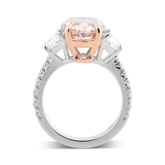 Fancy Orange Brown Oval Diamond, Half Moon & Pave Diamond Side-stone Ring