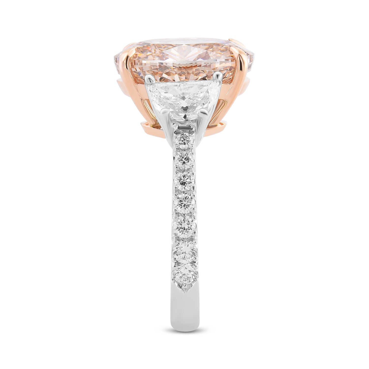 Fancy Orange Brown Oval Diamond, Half Moon & Pave Diamond Side-stone Ring