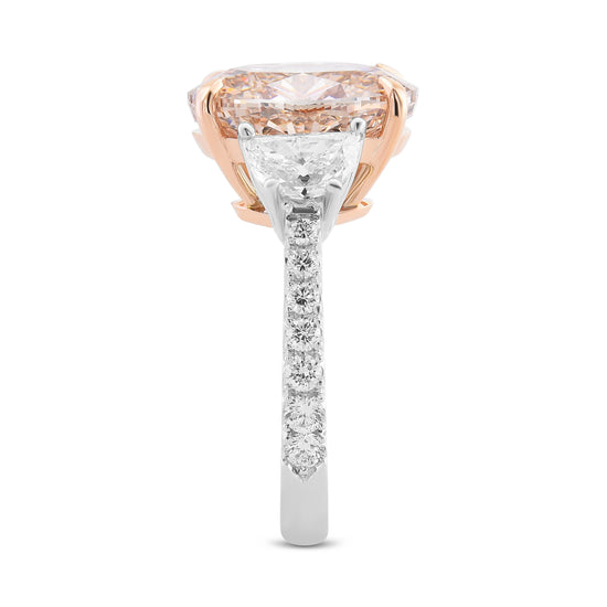 Fancy Orange Brown Oval Diamond, Half Moon & Pave Diamond Side-stone Ring