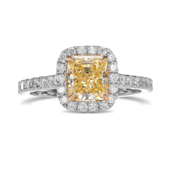 Fancy Light Yellow Radiant Halo Diamond Ring
