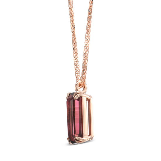 Emerald Pink Tourmaline Solitaire Pendant