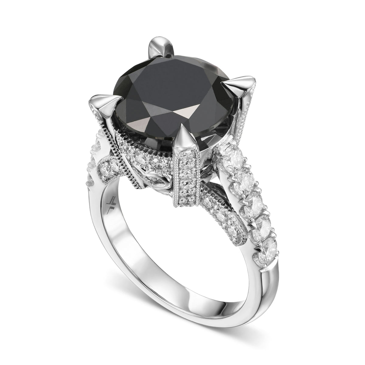 Fancy Black Round & Colorless Round Diamond Ring