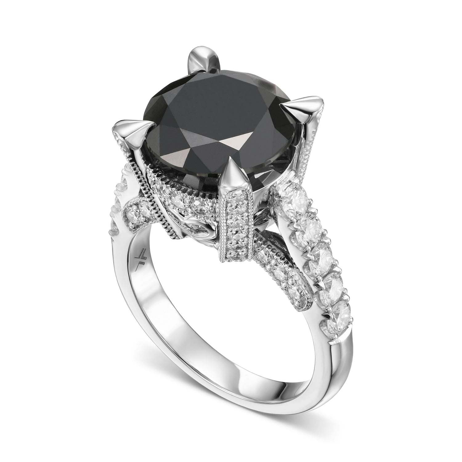 Fancy Black Round & Colorless Round Diamond Ring