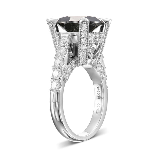 Fancy Black Round & Colorless Round Diamond Ring