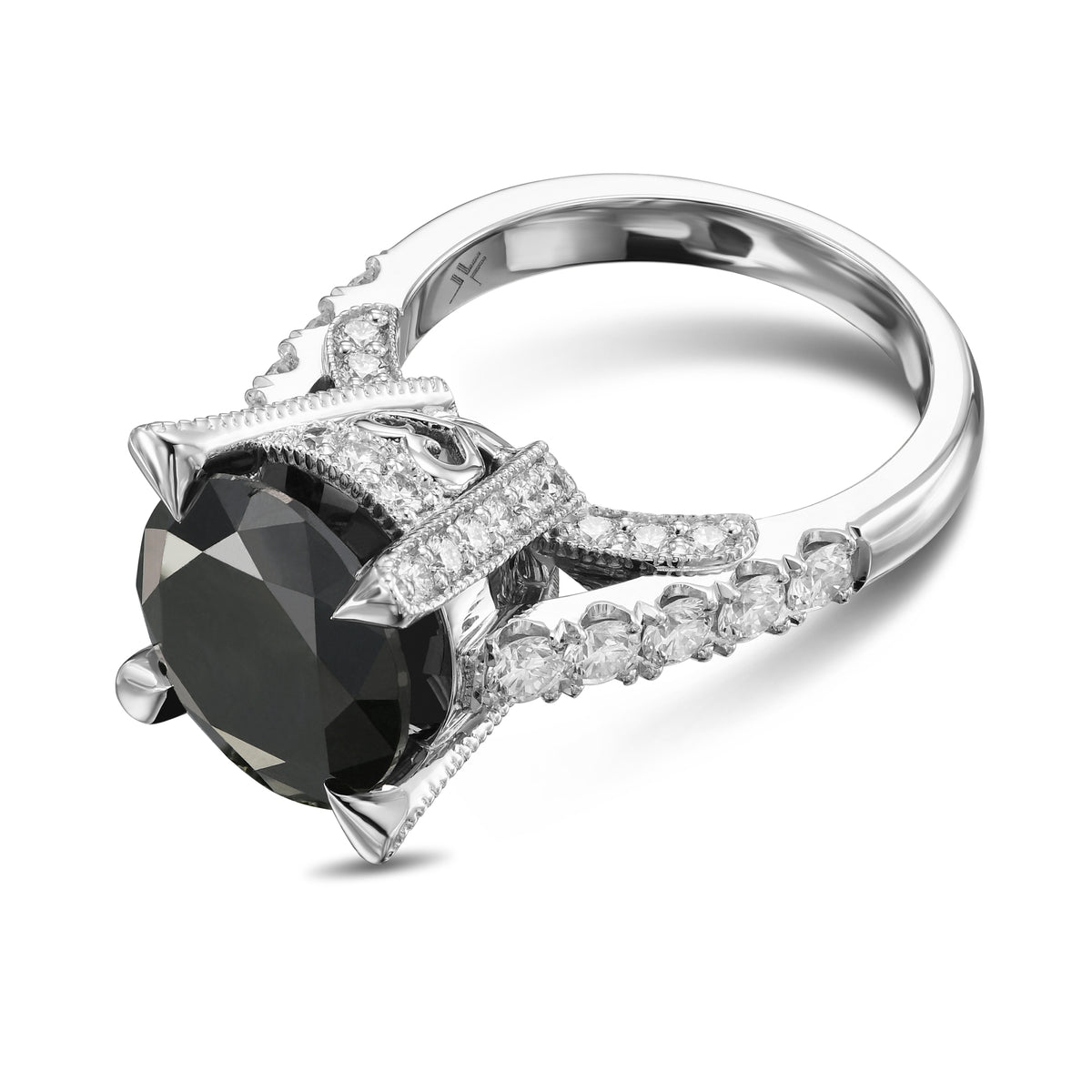 Fancy Black Round & Colorless Round Diamond Ring