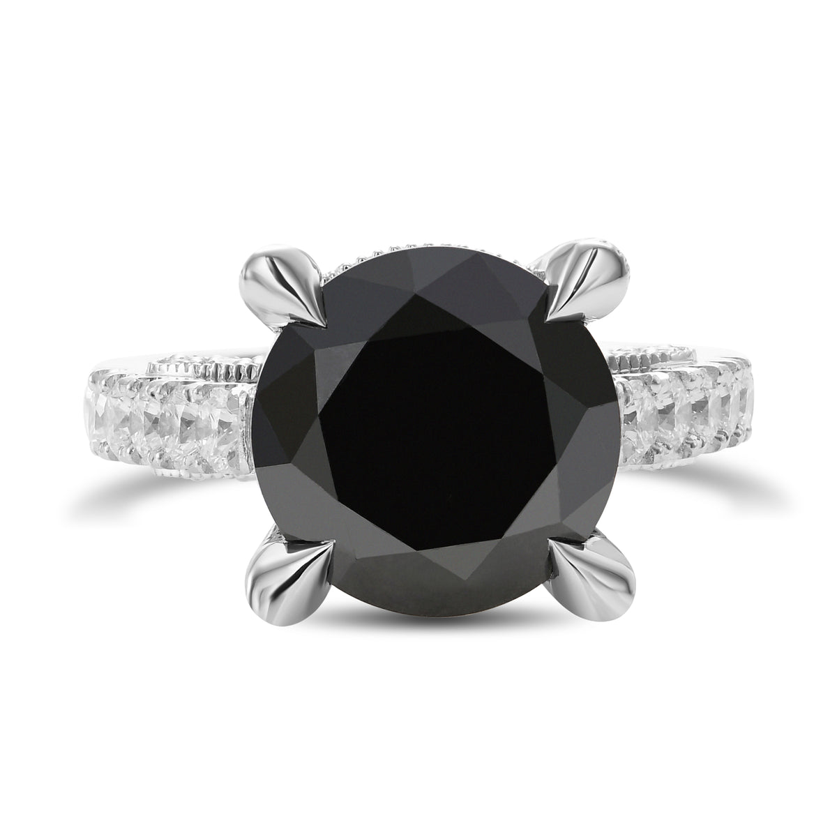 Fancy Black Round & Colorless Round Diamond Ring