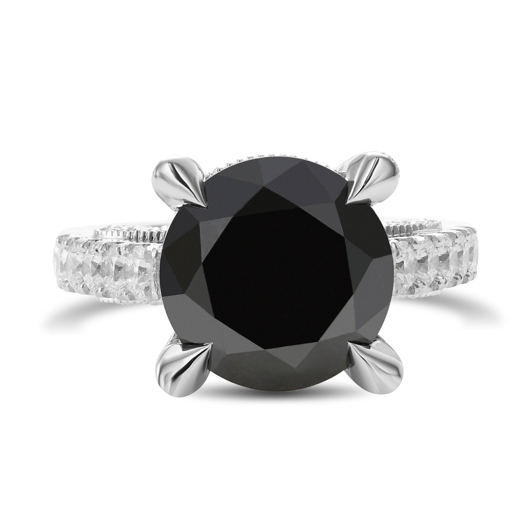Fancy Black Round & Colorless Round Diamond Ring