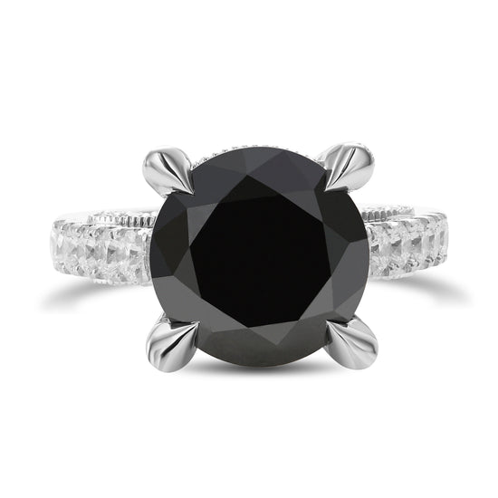 Fancy Black Round & Colorless Round Diamond Ring