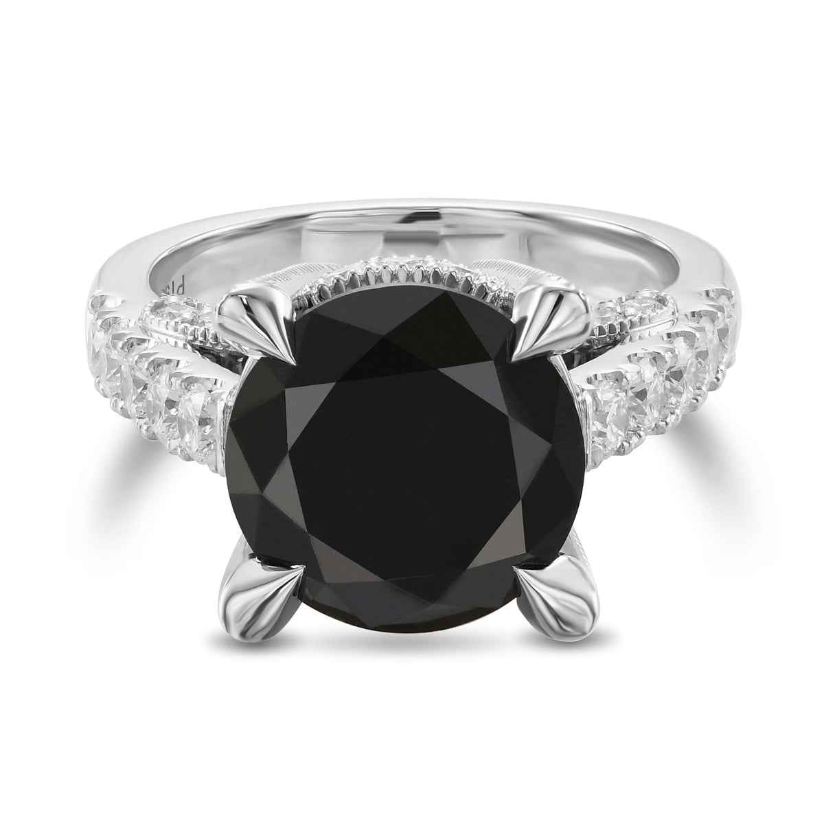 Fancy Black Round & Colorless Round Diamond Ring