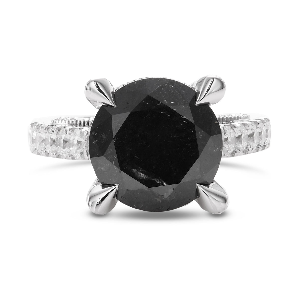 Fancy Black Round & Colorless Round Diamond Ring