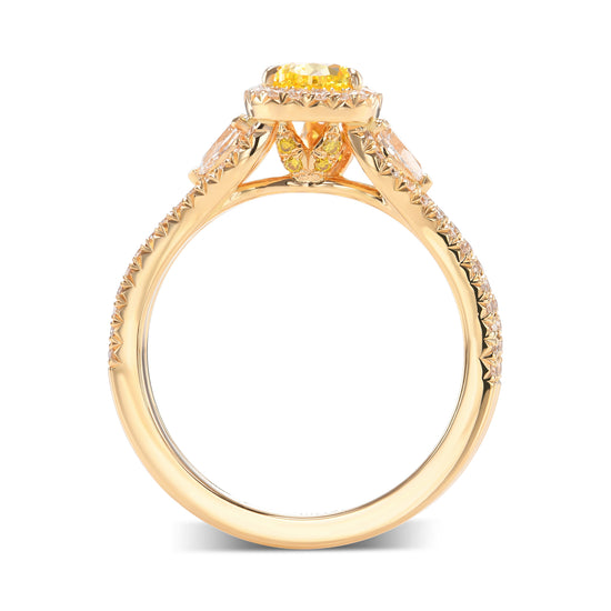 Fancy Vivid Yellow Pear Halo Diamond Ring