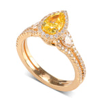 Fancy Vivid Yellow Pear Halo Diamond Ring
