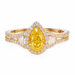 Fancy Vivid Yellow Pear Halo Diamond Ring