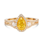 Fancy Vivid Yellow Pear Halo Diamond Ring