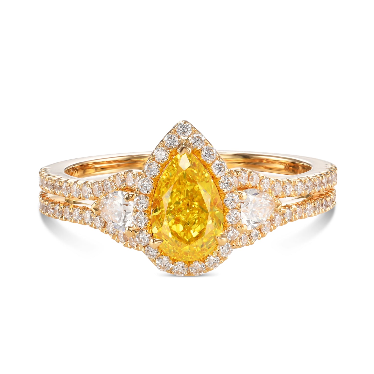 Fancy Vivid Yellow Pear Halo Diamond Ring