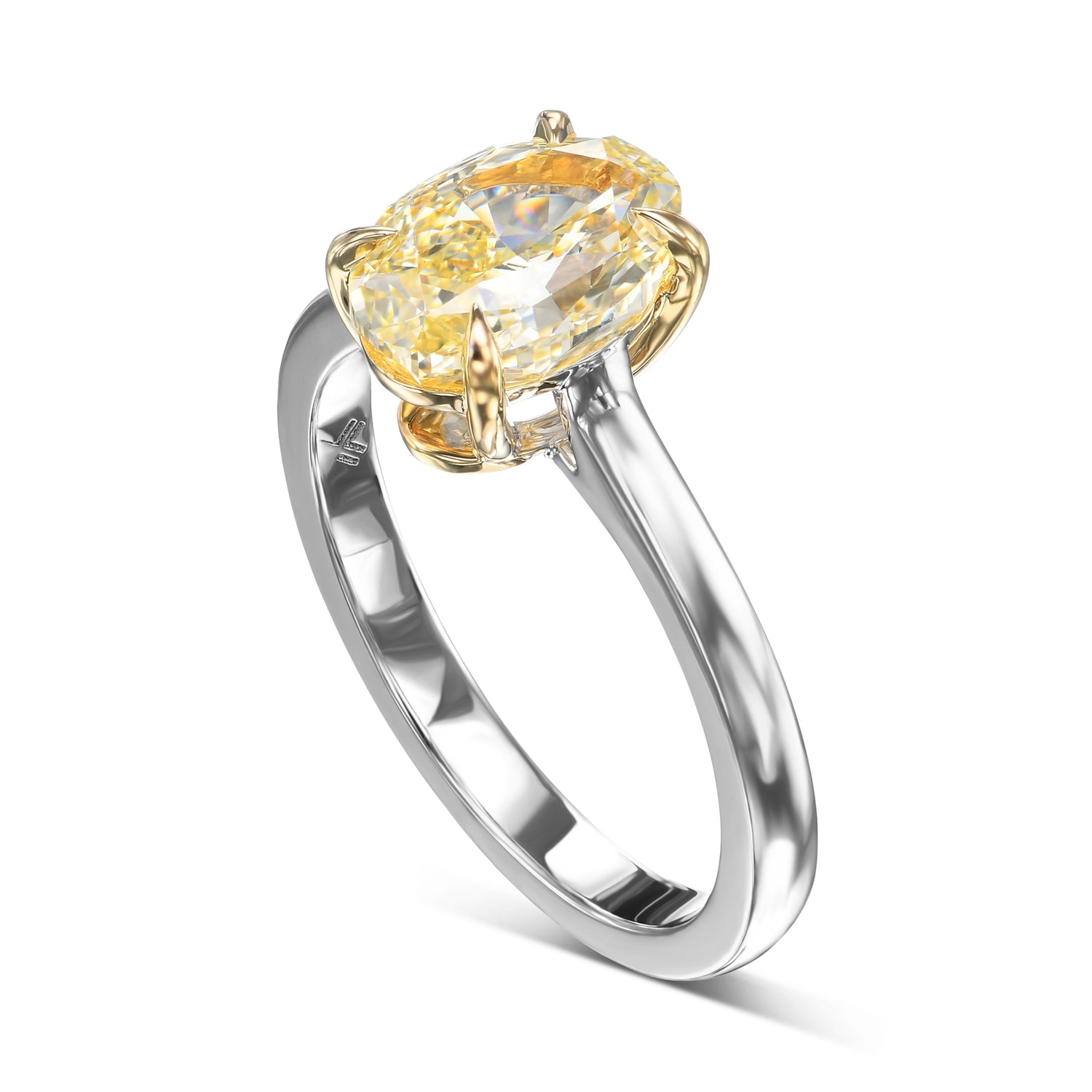 Light Yellow Oval Solitaire Diamond Ring