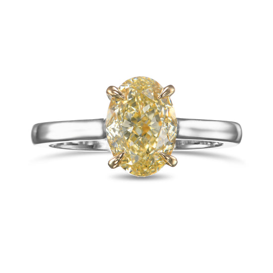 Light Yellow Oval Solitaire Diamond Ring