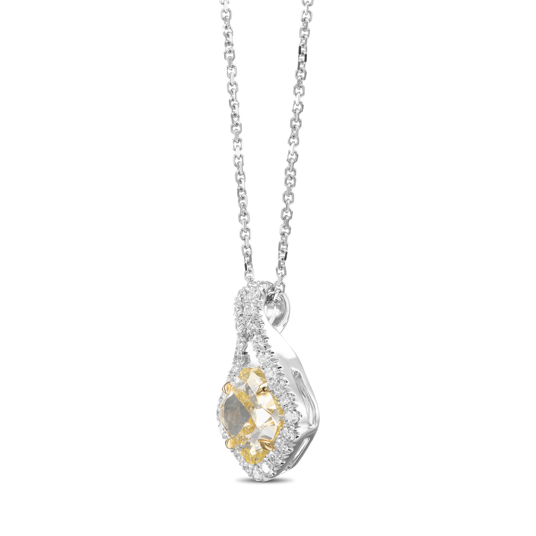 Fancy Light Yellow Cushion Drop Diamond Pendant