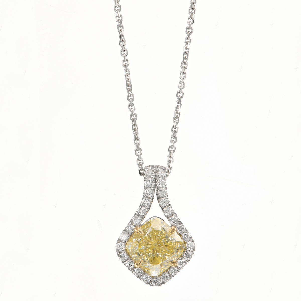Fancy Light Yellow Cushion Drop Diamond Pendant