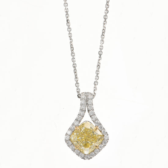 Fancy Light Yellow Cushion Drop Diamond Pendant