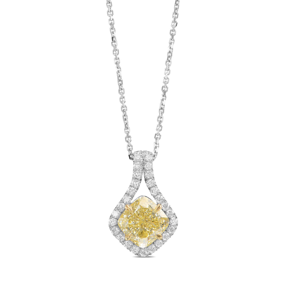 Fancy Light Yellow Cushion Drop Diamond Pendant