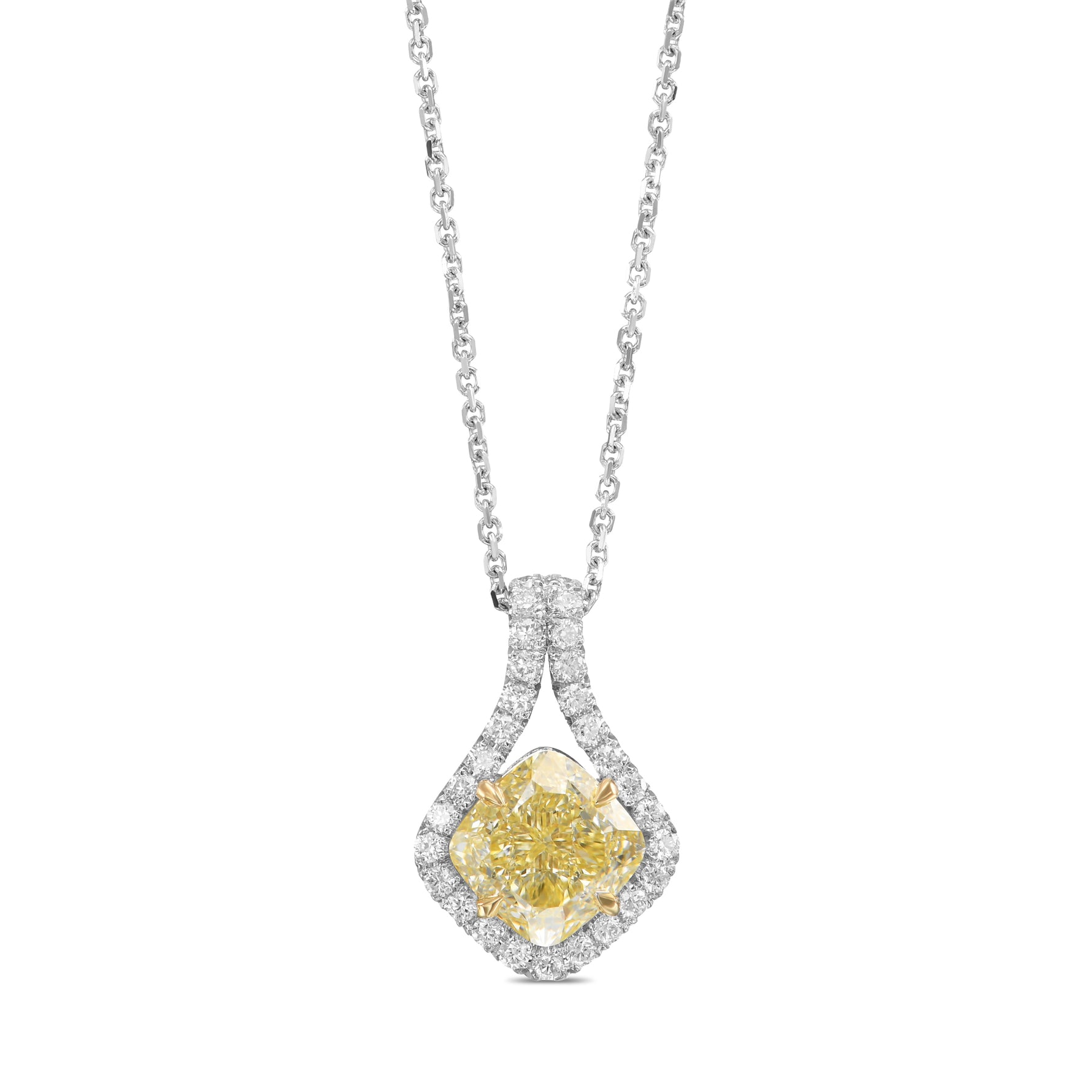 Fancy Light Yellow Cushion Drop Diamond Pendant
