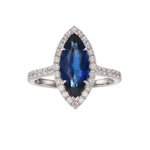 Blue Marquise Sapphire, Halo Tulip Basket Diamond Ring
