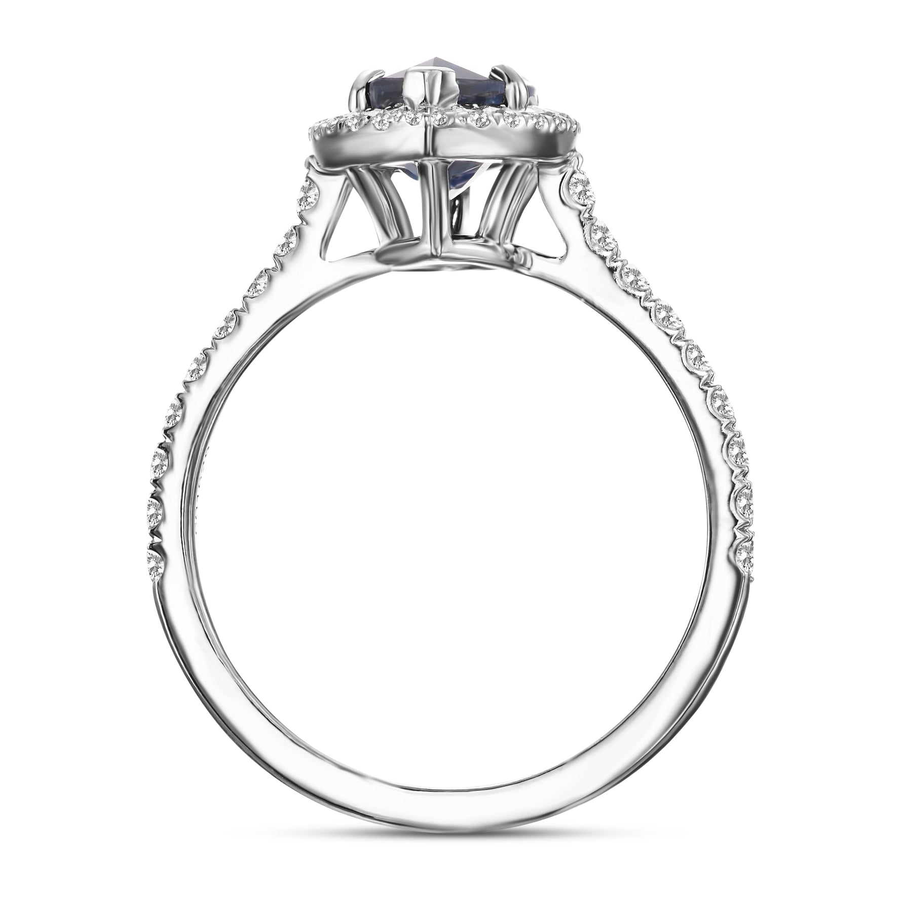 Blue Marquise Sapphire, Halo Tulip Basket Diamond Ring