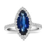 Blue Marquise Sapphire, Halo Tulip Basket Diamond Ring