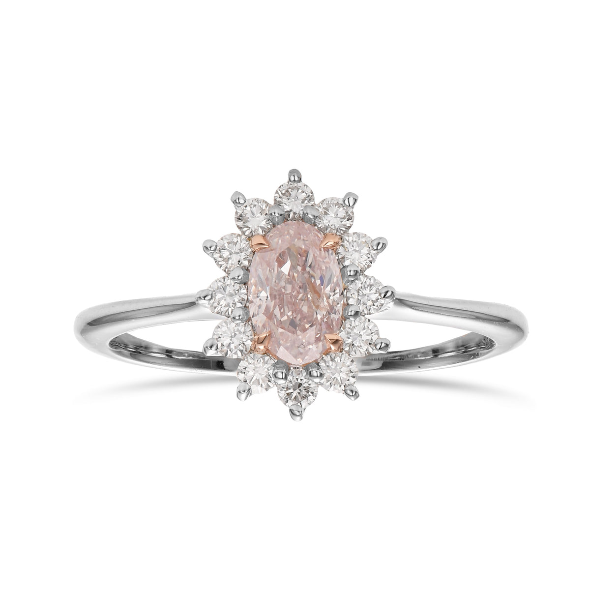 Very Light Pink Oval Diamond Halo Ring