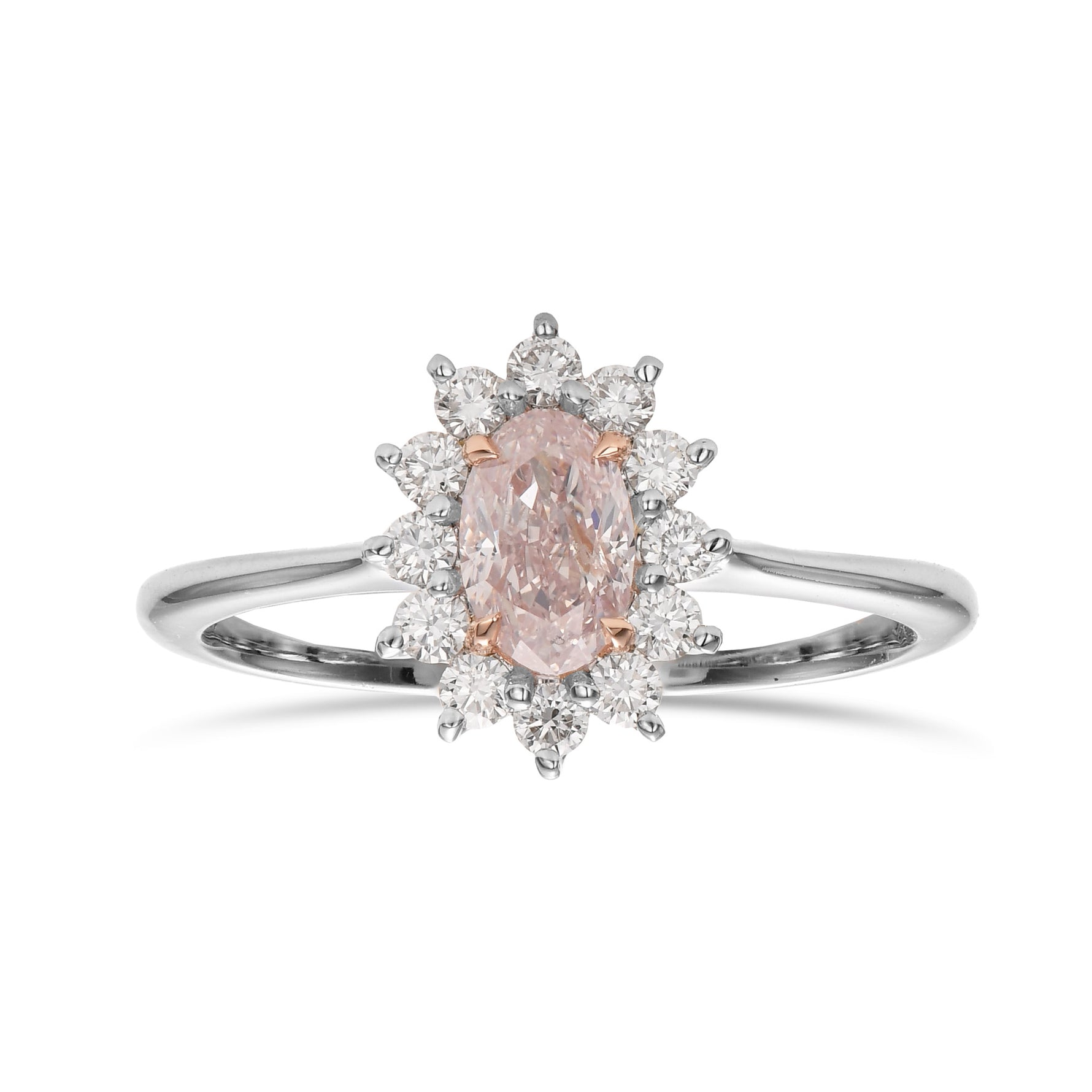 Very Light Pink Oval Diamond Halo Ring