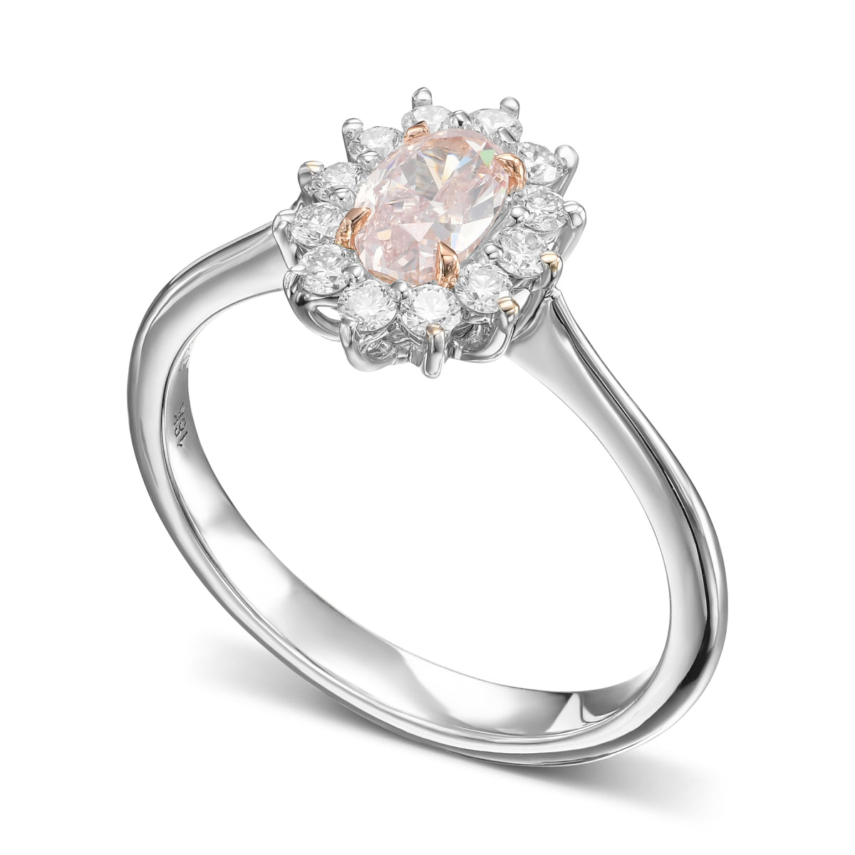 Very Light Pink Oval Diamond Halo Ring